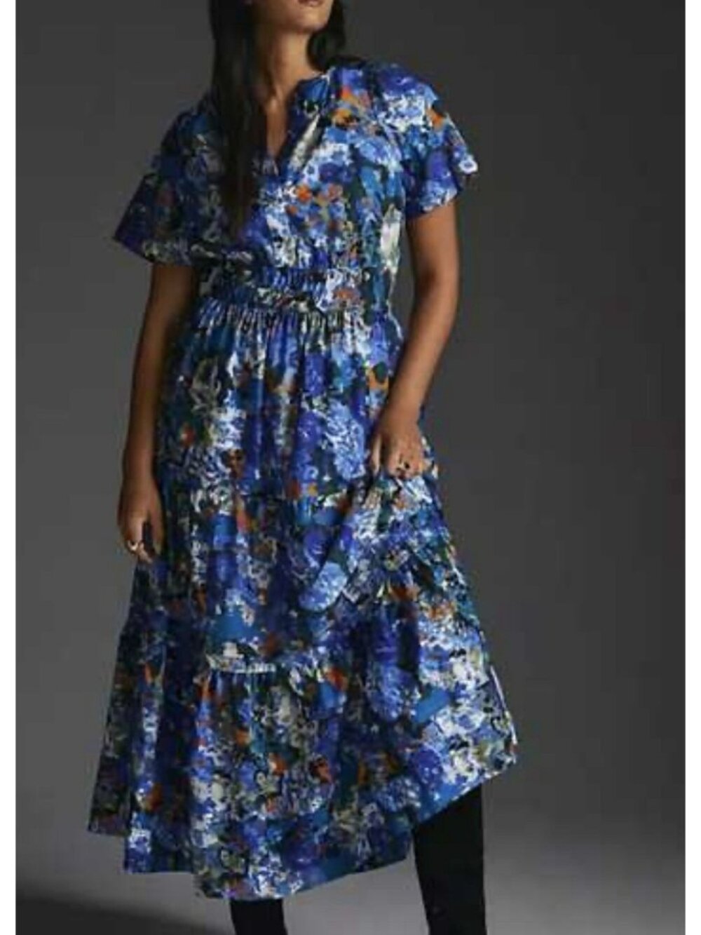 ANTHROPOLOGIE Somerset Maxi Dress Plus Size 1X Sapphire Blue Floral Pockets